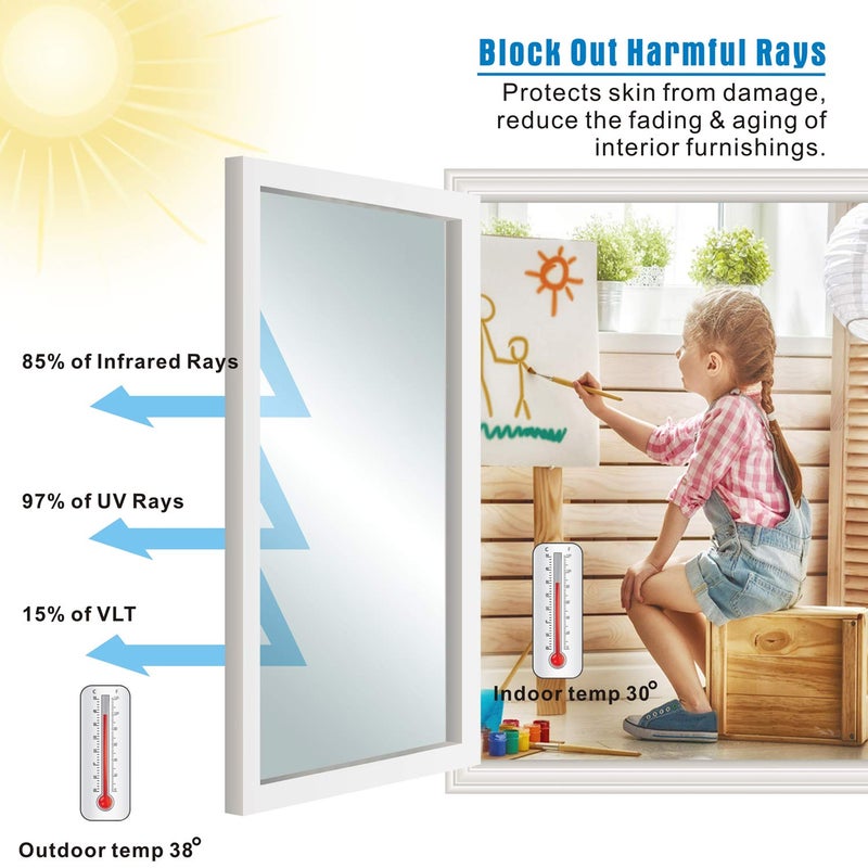 WochiTV One Way Window Film Daytime Privacy Heat Control Window Film Anti UV Reflective Static Cling Film, Window Tint for Home and Office Black-Silver 35.4 x 78.7 Inch - Image 3